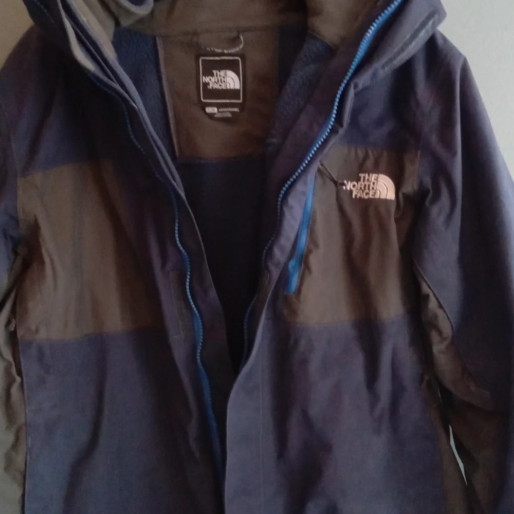 The North Face Mens Jacket Blue Brown Hooded Zip Up‎ Outdoor Casual Size Large